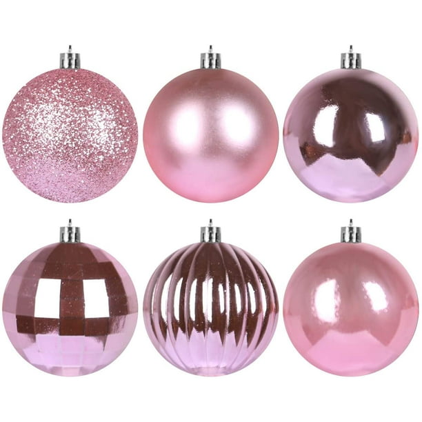 18 PINK & GREEN BALL SHATTER RESISTANT 2 1/4 IN CHRISTMAS ORNAMENT DECORATION